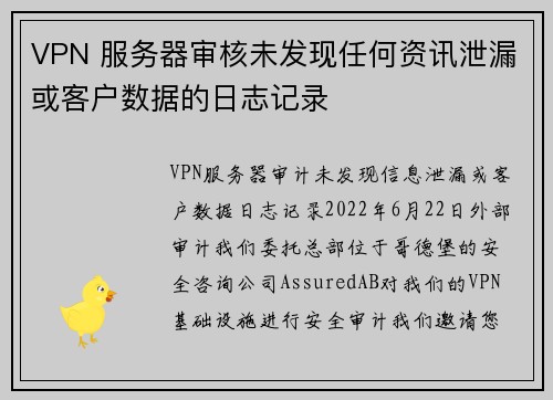 VPN 服务器审核未发现任何资讯泄漏或客户数据的日志记录 